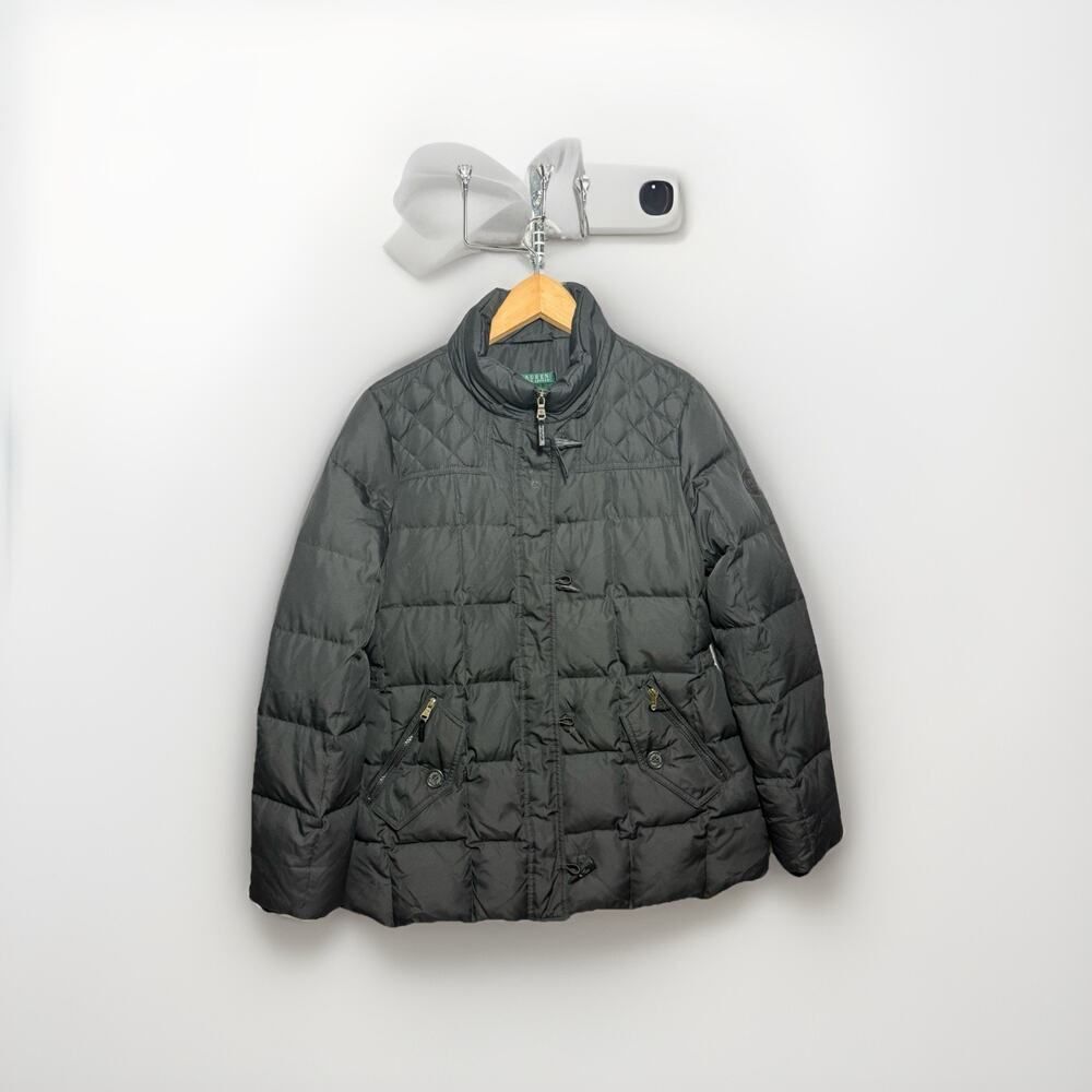 Lauren Ralph Lauren Down Puffer Jacket Women’s Medium Black Quilted Belted Coat